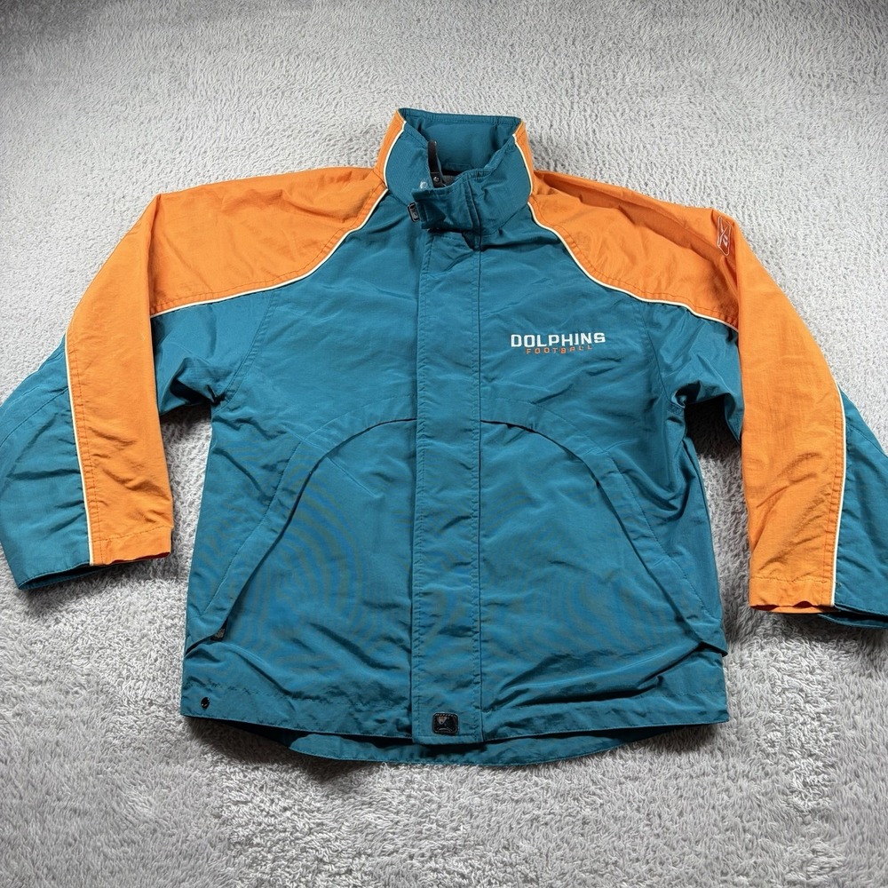 VINTAGE Miami Dolphins Reebok Jacket Youth 10/12 Blue Orange NFL Windbreaker